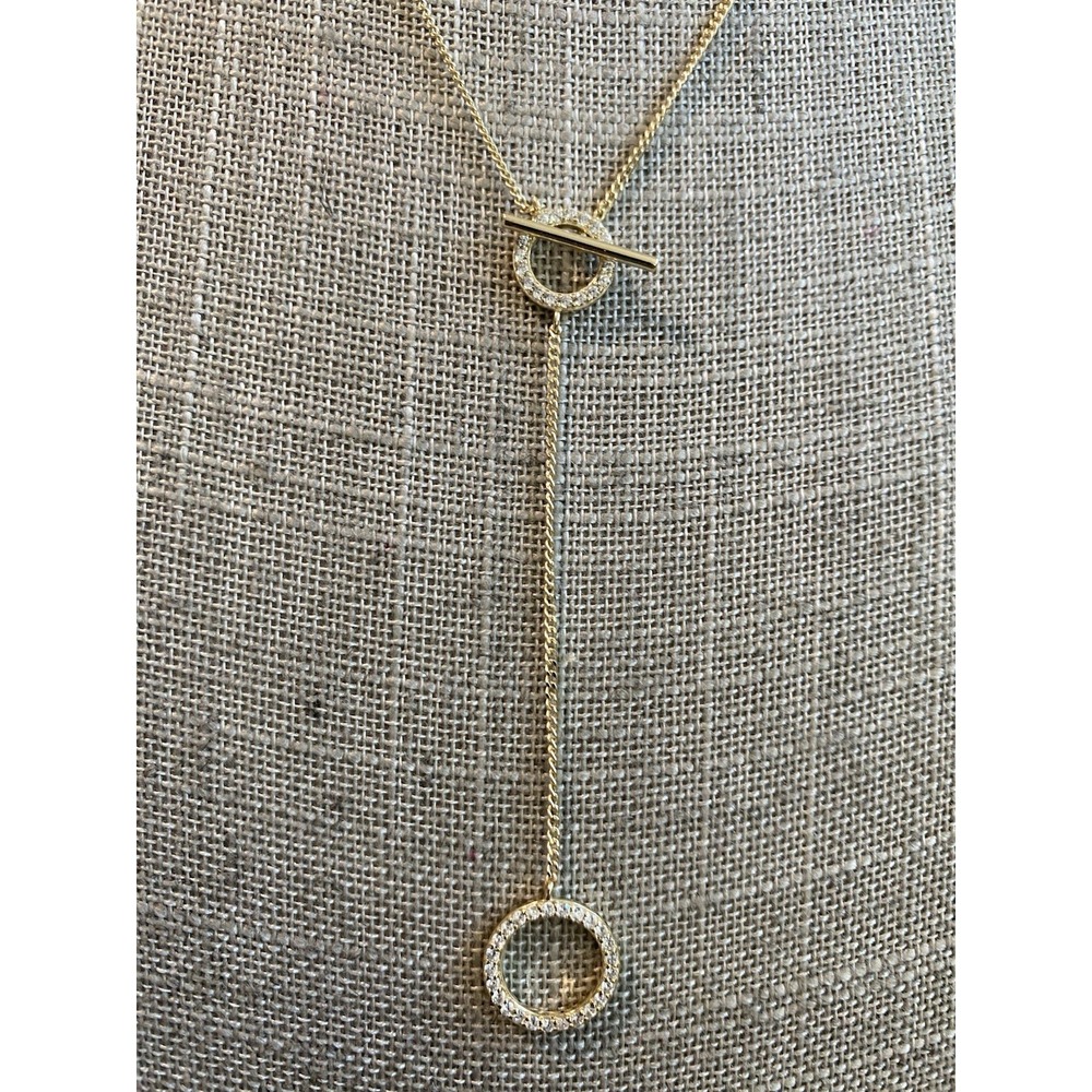 Goldtone Sterling Silver 925 Signed Round Loop Pave Necklace Feminine Classic